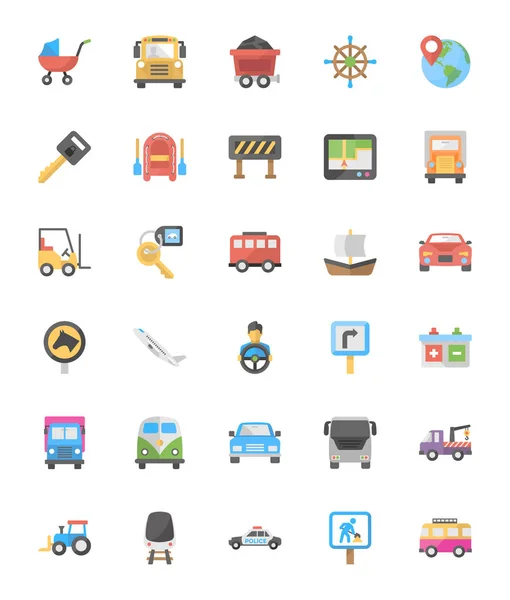 Transporte Apartamento Iconos Pack — Archivo Imágenes Vectoriales