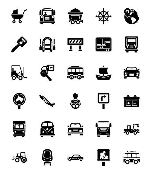 Paquete Iconos Glifos Transporte — Archivo Imágenes Vectoriales