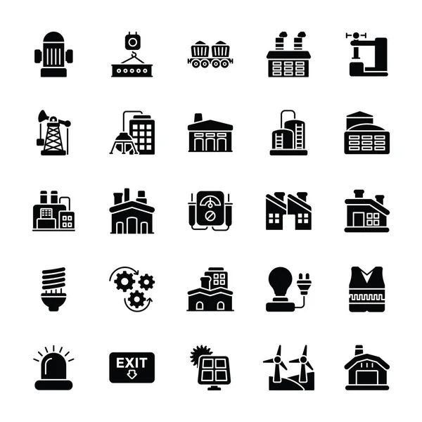 Paquete Iconos Glifos Industriales — Vector de stock