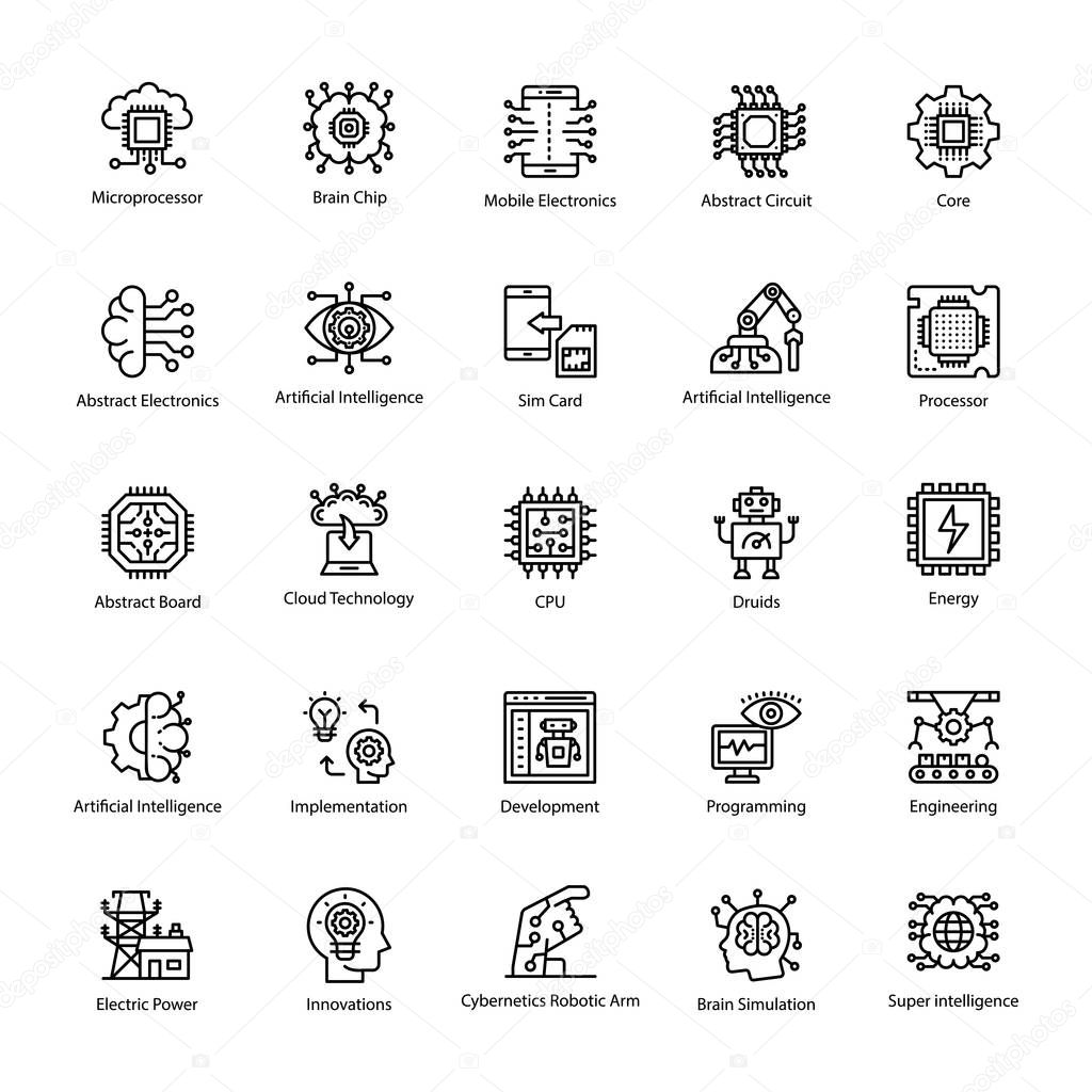 Bundle of Artificial Intelligence Line Vector Icons