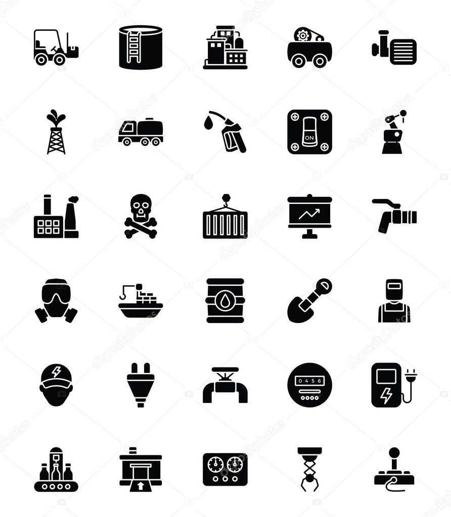 Industrial Glyph Vector Icons Collection 