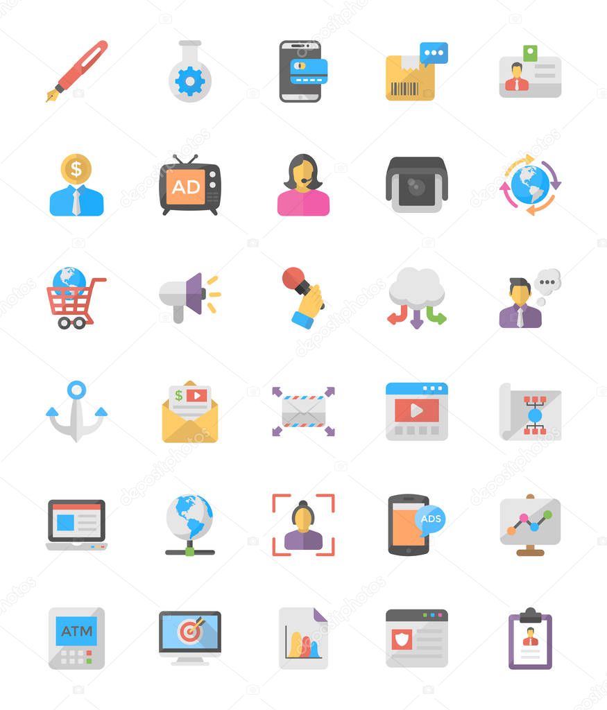 Digital Marketing Flat Icons Set 