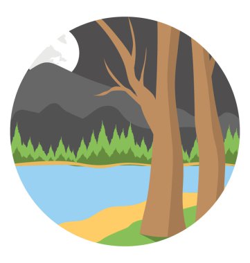 A beautiful lakeside view with trees  clipart