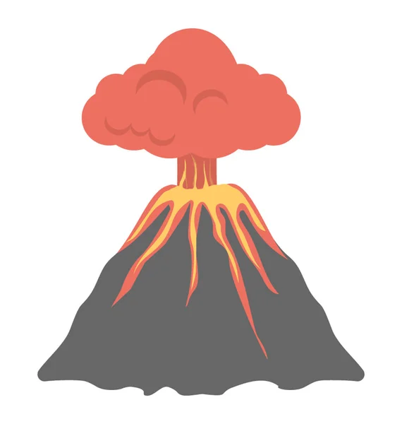 一座大火山喷发出炽热的熔岩和气体进入大气层 — 图库矢量图片