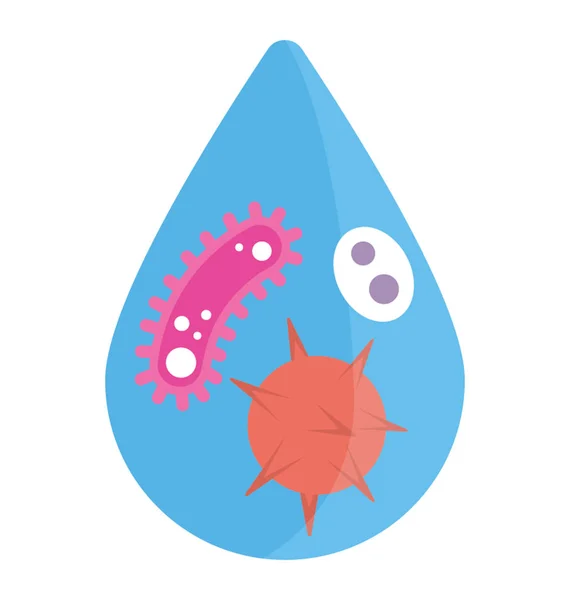 Bakterier Och Virus Vatten Droppe Visar Vatten Förorening Ikonen — Stock vektor