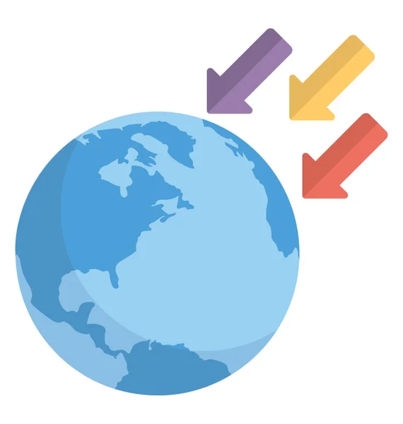 Vetor Ícone Simples Planeta Terra Com Três Setas — Vetor de Stock