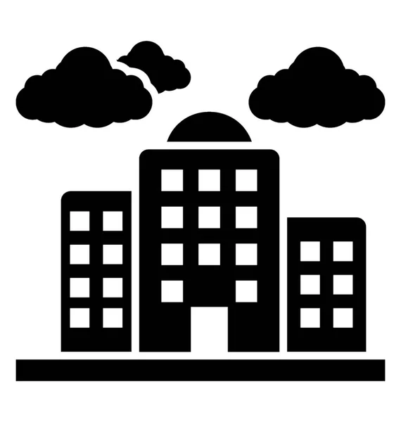 Fábrica Industrial Edificio Fabricación Con Nubes Contaminación Icono Para Contaminación — Vector de stock