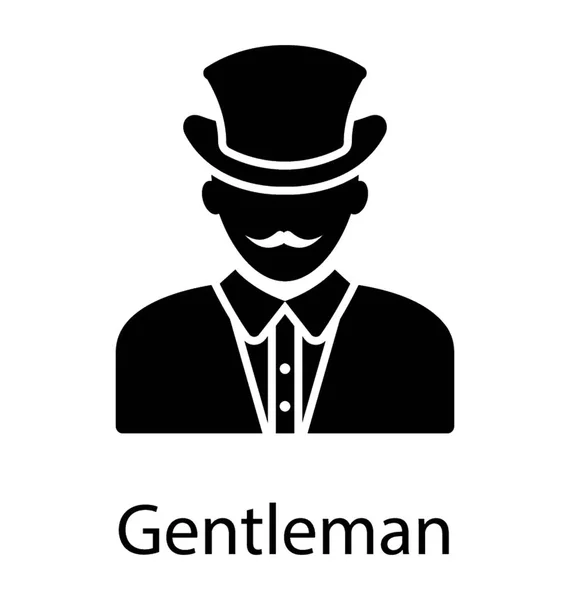 Людина Вусами Демонструє Ікону Джентльмена — стоковий вектор