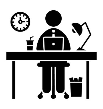 Bir ofis çalışanı dizüstü bilgisayar ile bir ofis masası üzerinde çalışıyor 