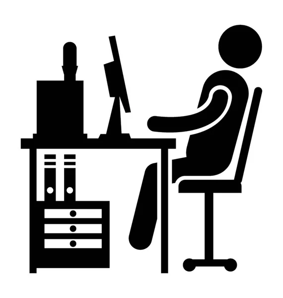 Člověk Sedí Své Pracoviště Práci Kancelářský Stůl — Stockový vektor