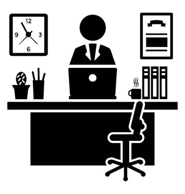 Bir işçi hevesle bilgisayarda ofis masasında çalışıyor 