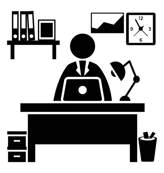 Manager Dans Son Bureau Avec Les Fichiers Ordinateur Portable — Image vectorielle