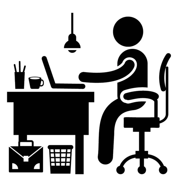 Een Werknemer Een Kantoor Werkt Aan Laptop Bureau — Stockvector