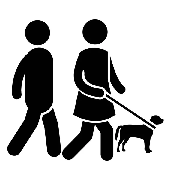 Пара Гуляет Держа Верёвку Собаку Выгуливает Собаку — стоковый вектор