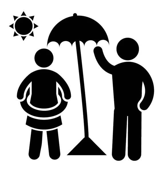 Man Woman Standing Umbrella Sunny Day Beach Area — Stock Vector