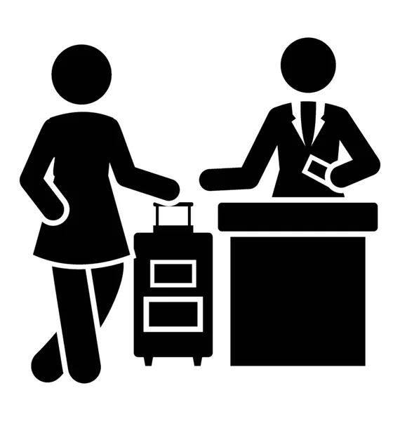 Ikone Der Gäste Die Mit Ihrem Gepäck Der Rezeption Stehen — Stockvektor