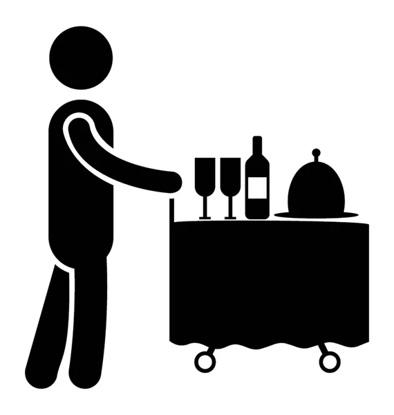 Ikona Człowieka Avatar Wózek Żywności Przedstawiające Kelner — Wektor stockowy