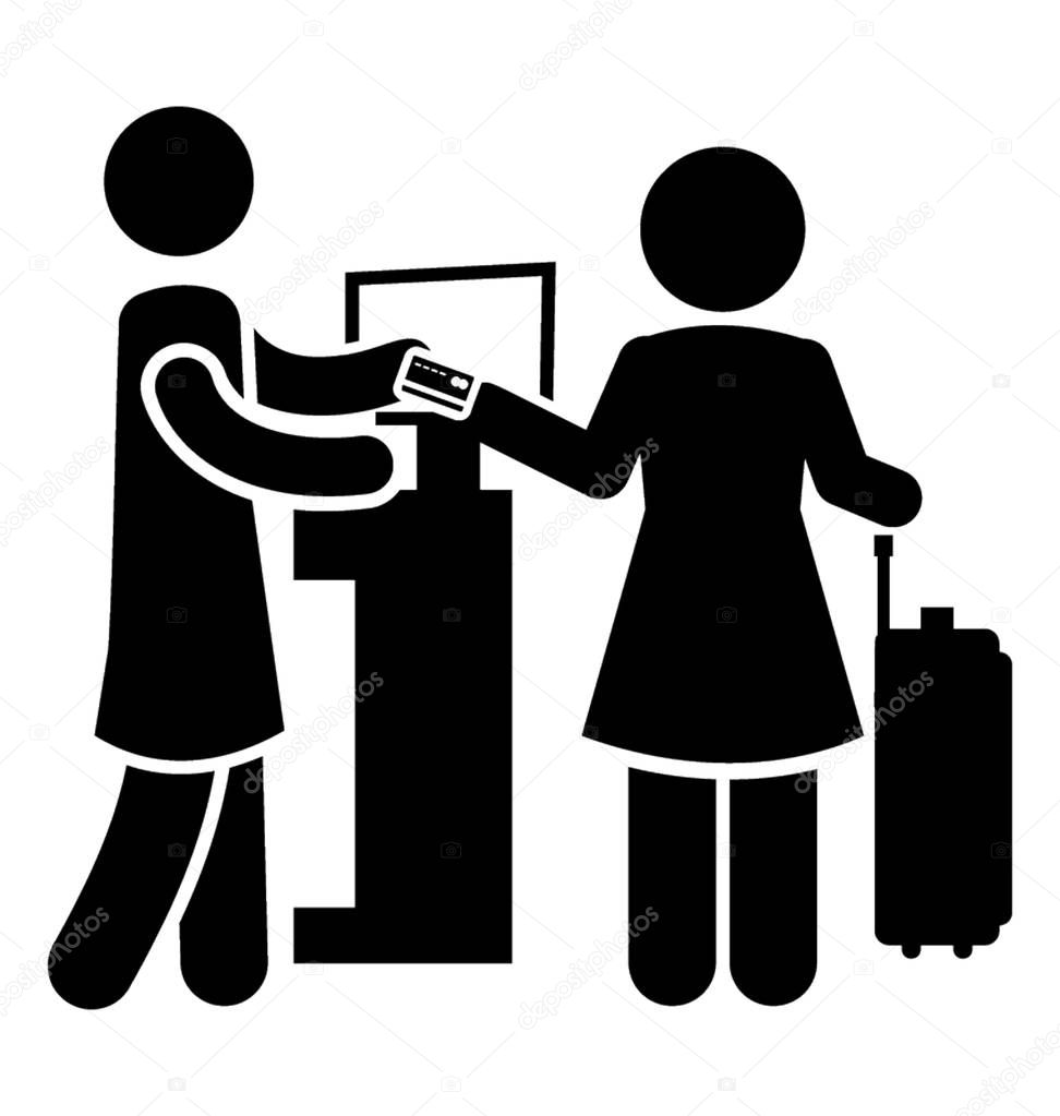 Icon of guests standing on reception with their luggage  depicting reception