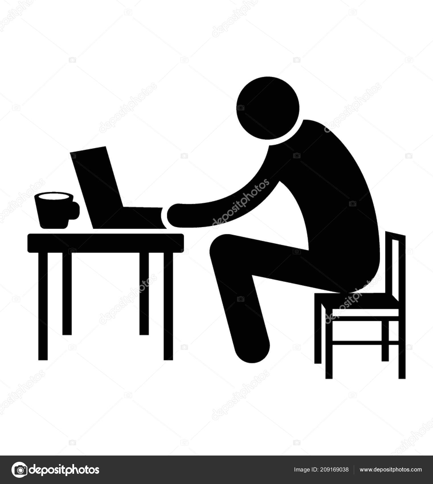 Office Worker Sitting His Office Desk Laptop Best Icon Describe