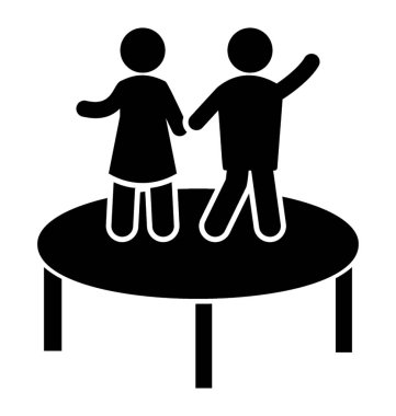 İki çocuk trambolin montessori öğrencilerin karakterize birbirlerinin ellerini tutarak atlama vardır  