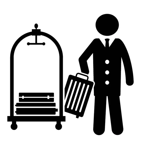 Icon Bellboy Rolling Trolly Depicting Luggage Trolly — Stock Vector