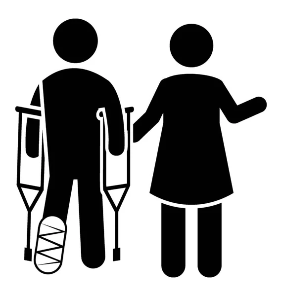 一位女士用拐杖帮助受伤的人 — 图库矢量图片