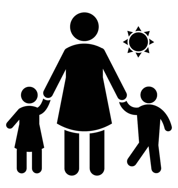 Mother Holding Hands Kids Sending Them School Early Morning Symbolizing — Stock Vector