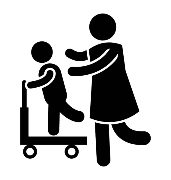 Enfant Sur Véhicule Type Fer Plat Mère Essaie Tenir Enfant — Image vectorielle