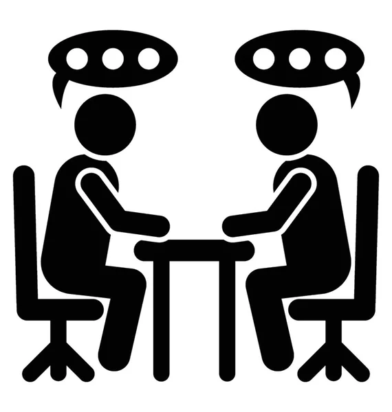 Two Human Avatar Sitting Chairs Having Chat Bubbles Representing Discussion — Stock Vector
