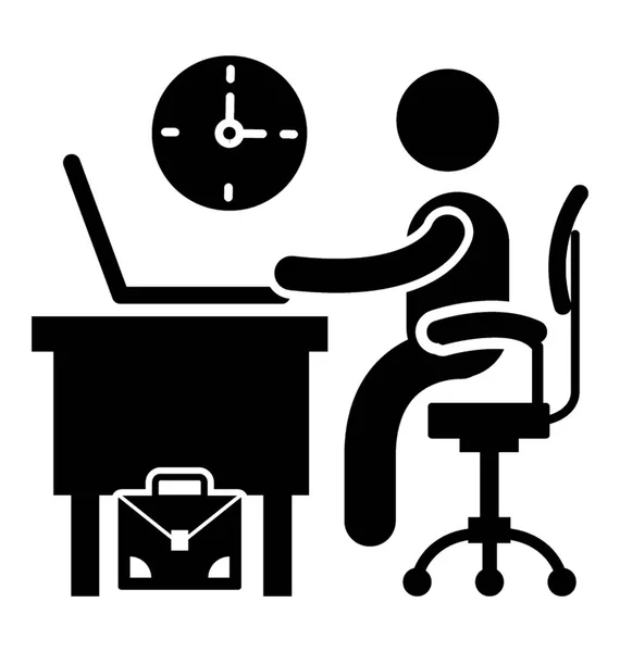 Onun Masasına Oturan Dizüstü Bilgisayarda Çalışan Çalışan — Stok Vektör