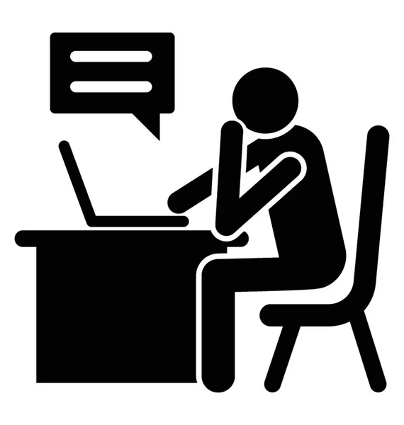 ビデオ通話を持つ雑談泡でノート パソコンの前に座ってオフィス ワーカー — ストックベクタ