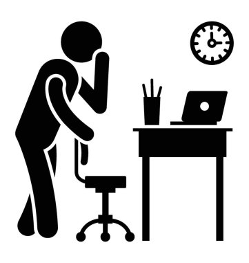 Bir ofis patron Çalışanlar tablosunu duran ve gözetim simgeleyen dizüstü bilgisayar kontrol