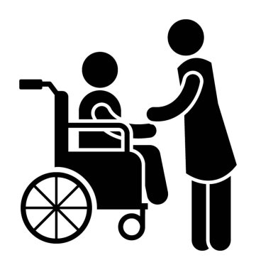 Tekerlekli sandalye ve belden aşağısı felçli hasta tasvir eden hastane personeli konuşurken bir hastaya 