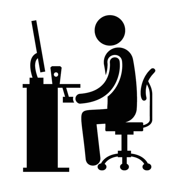 Zaměstnanec Úřadu Sedí Stole Počítač Kancelářské Soubory — Stockový vektor