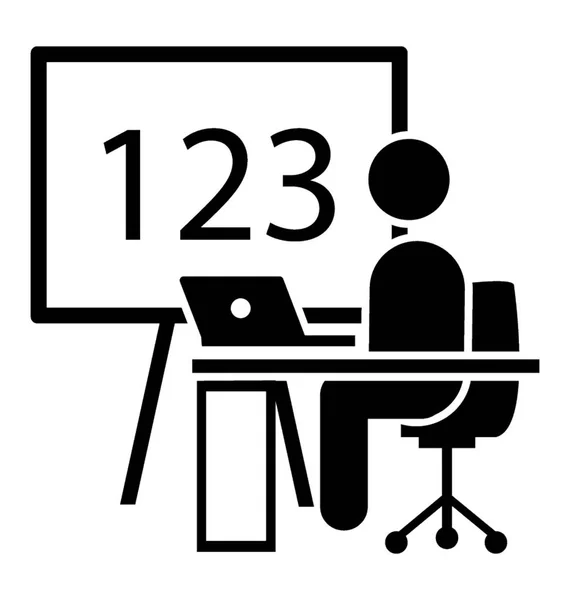 Office Worker Sitting Next Projection Screen Having Numbers — Stock Vector
