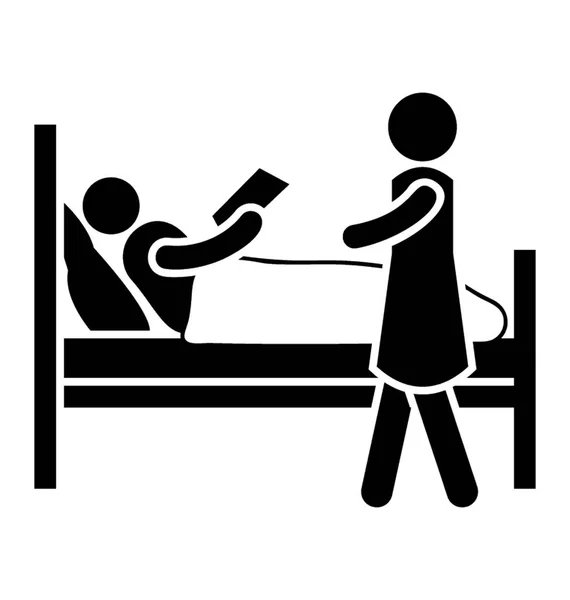 Nurse Standing Patient Bed Holding His Reports Him — Stock Vector