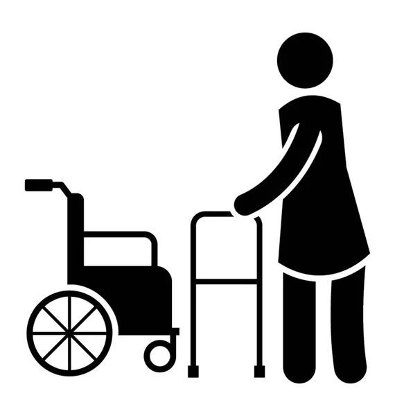 Paciente Con Apoyo Caminante Sentarse Silla Ruedas Representando Ayudas Movilidad — Archivo Imágenes Vectoriales