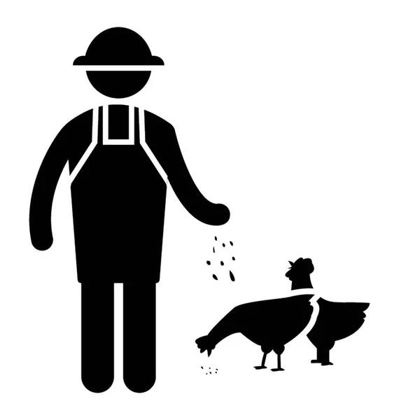 Hombre Dando Granos Coo Corral Hombre Granja Pollo Gallina Granos — Vector de stock