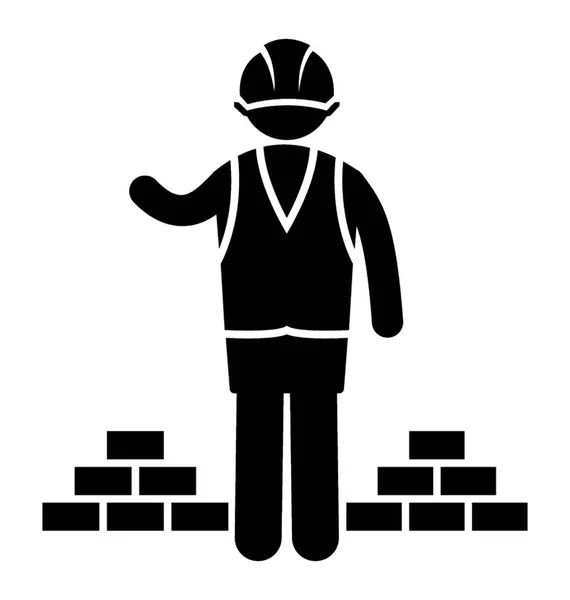 Hombre Con Gorra Pie Cerca Ladrillos Que Denota Trabajador Construcción — Vector de stock