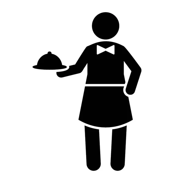 女性は身に着けているエプロンと手でウェイターを特徴付ける持株皿 — ストックベクタ