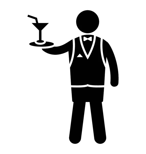 Man Holding Glass Tray Characterizing Bar Waiter — Stock Vector