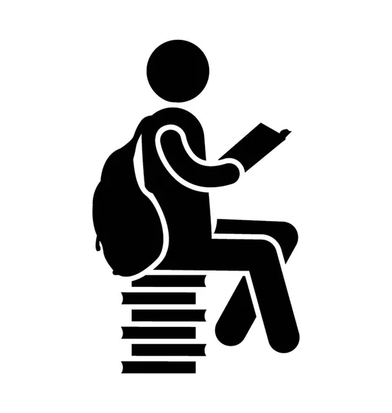 Student Siedząc Stertę Książek Prowadzące Księgę Wkuwania — Wektor stockowy