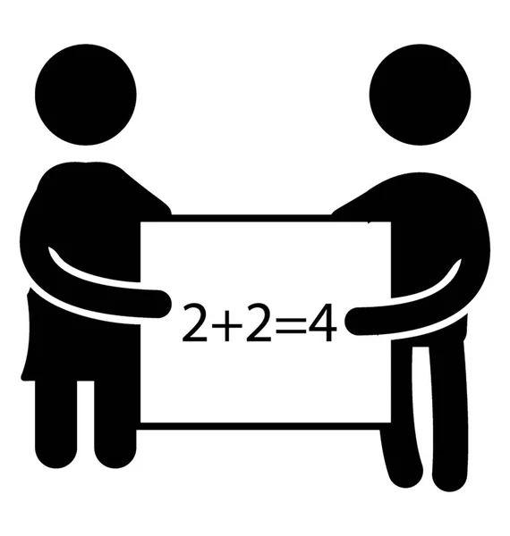 二个人持有板以数学表示 Notioning 到学校项目图标的图标 — 图库矢量图片