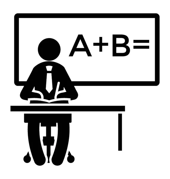 Human Avatar Sitting Desk Board Referring Math Teacher Icon — Stock Vector