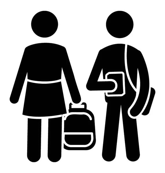 男性和女性兄弟姐妹穿着书包站立表示学校队友兄弟姐妹图标 — 图库矢量图片