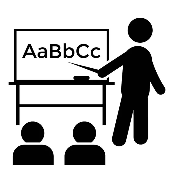 学生と凹みの Abc の学習のアルファベットを有するボード教室アイコン — ストックベクタ