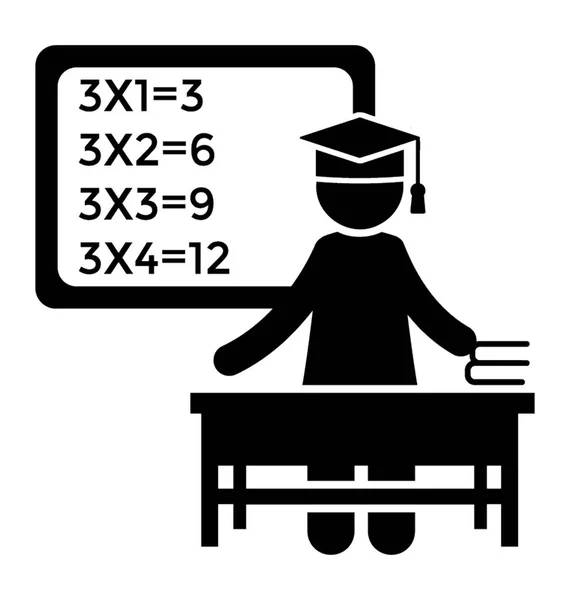 Icono Que Muestra Profesor Usando Mortero Parado Escritorio Enseñando Matemáticas — Vector de stock