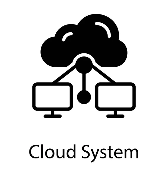 Cloud Collegato Computer Tramite Nodi Rete Sistema Cloud — Vettoriale Stock