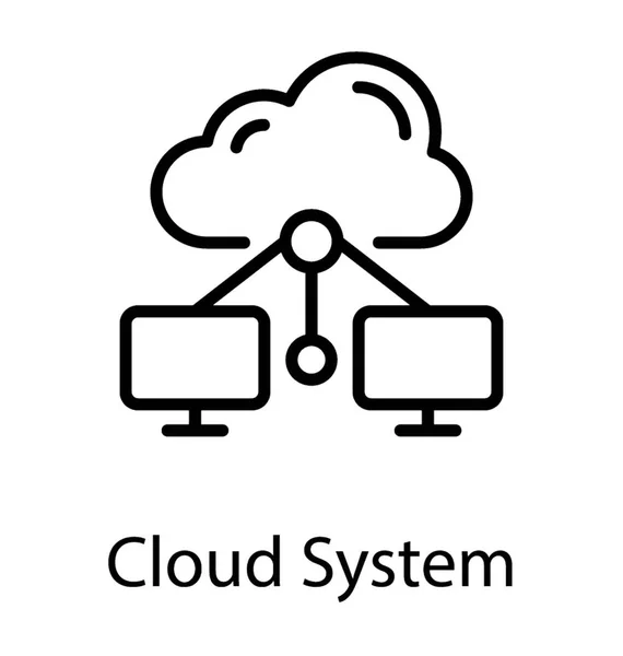 Cloud Collegato Computer Tramite Nodi Rete Sistema Cloud — Vettoriale Stock