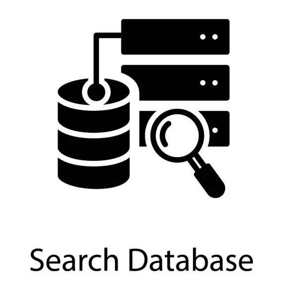 Datenbank Suche Durch Lupe Auf Rechenzentrum Und Datenservern — Stockvektor